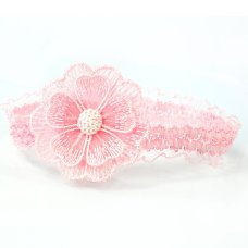 HB41: Lace Headband w/Crochet Flower & Pearl